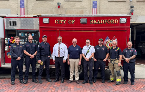 Rep. Martin Causer (R-Cameron/McKean/Potter) welcomed USDA Rural Development Pennsylvania State Director Chris Hoffman to Bradford Monday for a discussion of rural healthcare challenges. USDA has significant resources that can be helpful in the fight to restore hospital services and support first responders. City of Bradford Fire Chief Brett Butler joined in the conversation and provided a tour of the central fire station.
